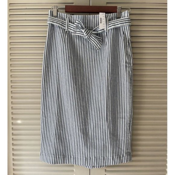 NWT J.Crew Denim Skirt With Railroad Stripe Midi Skirt Indigo Size 26 - Picture 2 of 6
